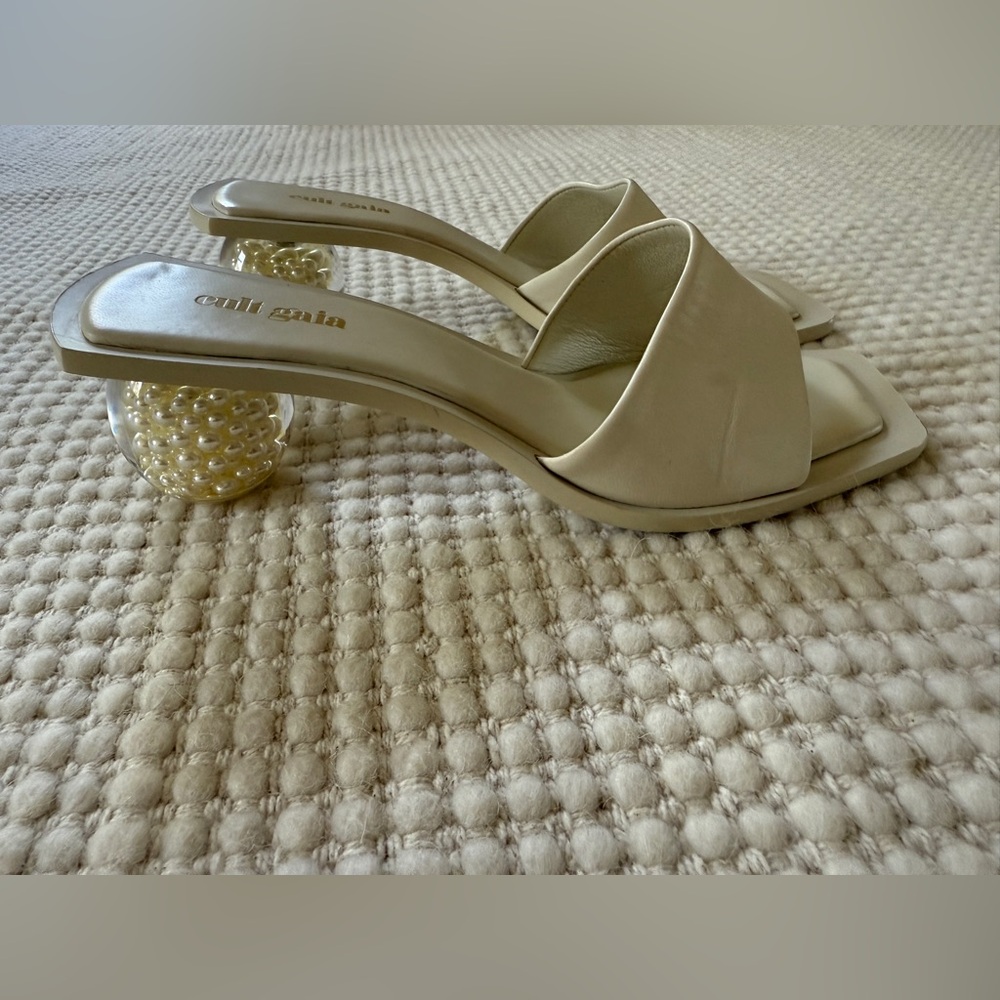 Cult Gaia White Slide Sandals with Pearl Heel Detail